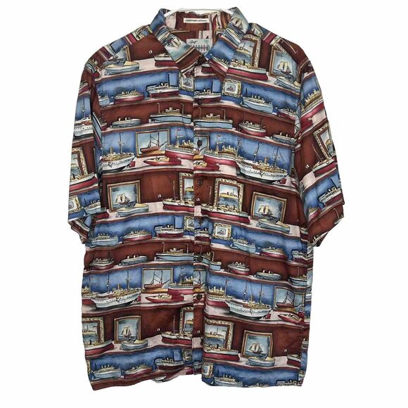 Reyn Spooner Shirt Large American Classics Mens Boats Nautical Short Sleeve x26 - Picture 1 of 6
